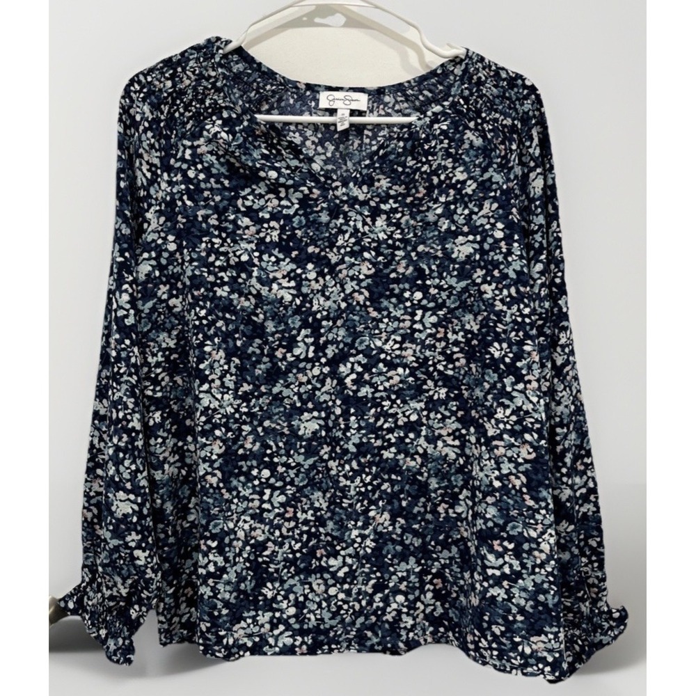 Jessica Simpson Women's Long Sleeve V-Neck Blouse, Blue, Size S